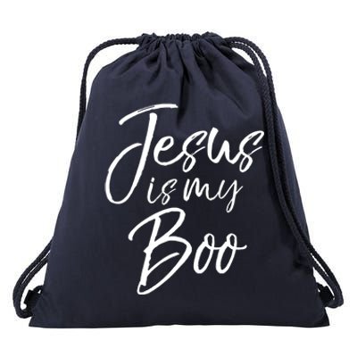 Funny Christian Halloween Ghost Pun Joke Jesus Is My Boo Gift Drawstring Bag