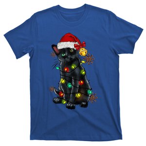 Funny Christmas Holiday Santa Black Cat Christmas Tree Light Gift T-Shirt