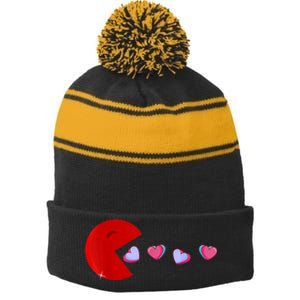 Funny Cute Hearts Valentines Day Stripe Pom Pom Beanie