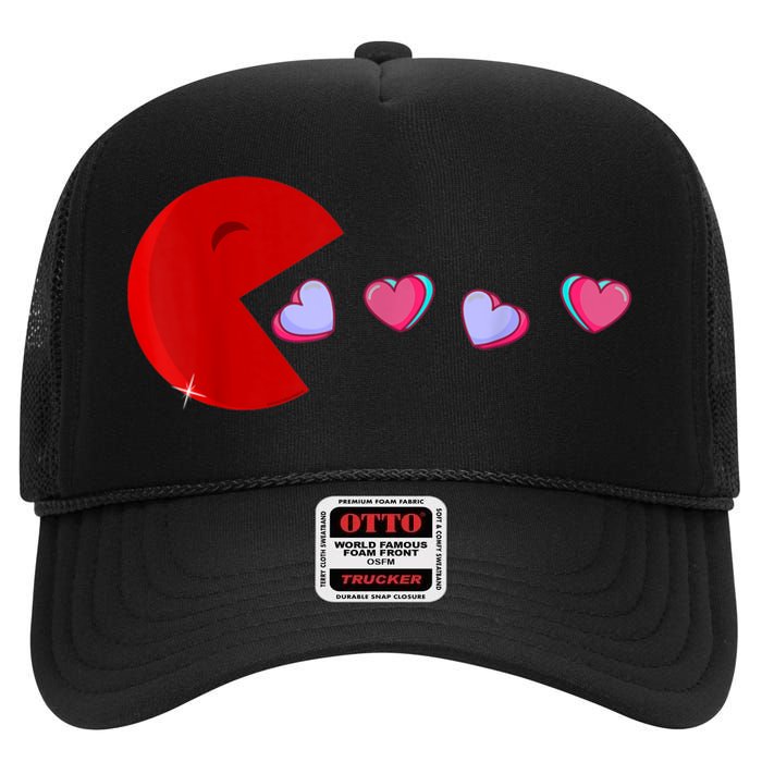 Funny Cute Hearts Valentines Day High Crown Mesh Back Trucker Hat