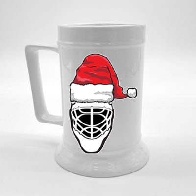 Funny Christmas Hockey Goalie Mask Santa Hat Xmas Gift Beer Stein