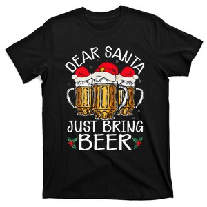 Funny Christmas Hat Dear Santa Bring Beer Festive T-Shirt