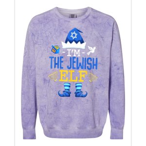 Funny Christmas Happy Hanukkah Jewish Elf Family Pajama Gift Colorblast Crewneck Sweatshirt