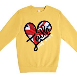 Faith Christian Heart British Flag Family Freedom Cool Gift Premium Crewneck Sweatshirt