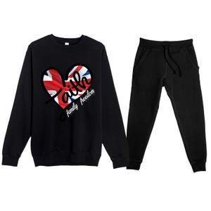 Faith Christian Heart British Flag Family Freedom Cool Gift Premium Crewneck Sweatsuit Set