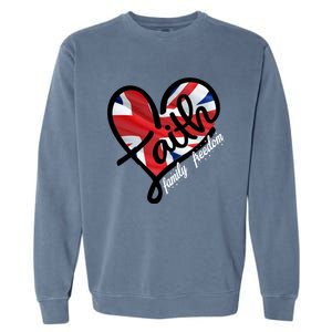 Faith Christian Heart British Flag Family Freedom Cool Gift Garment-Dyed Sweatshirt