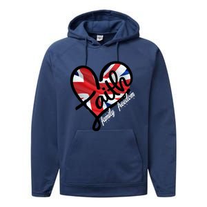 Faith Christian Heart British Flag Family Freedom Cool Gift Performance Fleece Hoodie