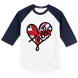 Faith Christian Heart British Flag Family Freedom Cool Gift Baseball Sleeve Shirt