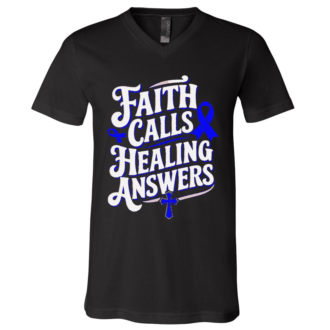 Faith Calls Healing Answers Juvenile Arthritis Awareness V-Neck T-Shirt