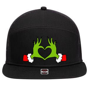 Funny Christmas Hands Making Heart Love Christmas 7 Panel Mesh Trucker Snapback Hat