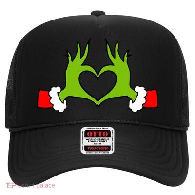 Funny Christmas Hands Making Heart Love Christmas High Crown Mesh Back Trucker Hat