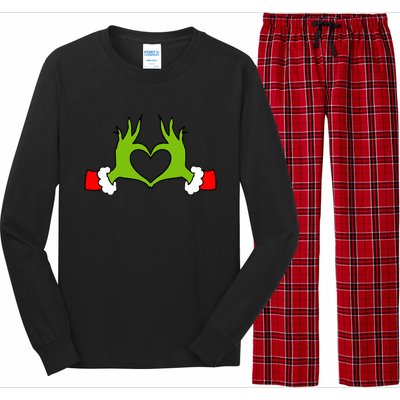 Funny Christmas Hands Making Heart Love Christmas Long Sleeve Pajama Set