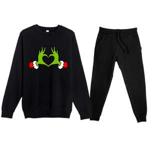 Funny Christmas Hands Making Heart Love Christmas Premium Crewneck Sweatsuit Set