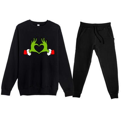 Funny Christmas Hands Making Heart Love Christmas Premium Crewneck Sweatsuit Set