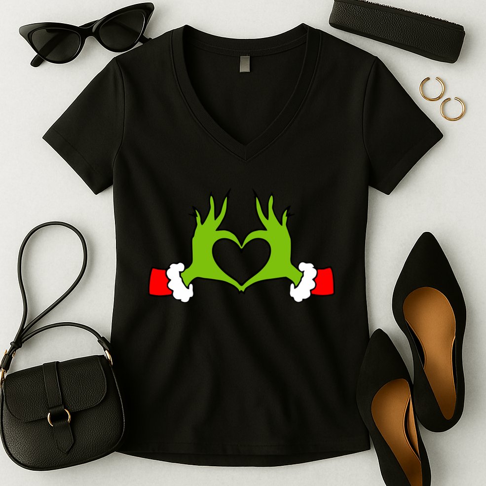 Funny Christmas Hands Making Heart Love Christmas Women's V-Neck T-Shirt