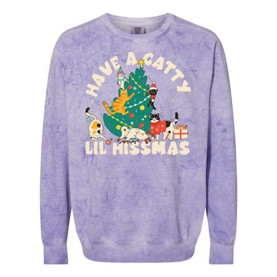 Funny Christmas Have A Catty Lil Hissmas Cat Lover Colorblast Crewneck Sweatshirt