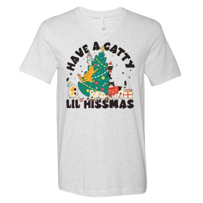 Funny Christmas Have A Catty Lil Hissmas Cat Lover V-Neck T-Shirt