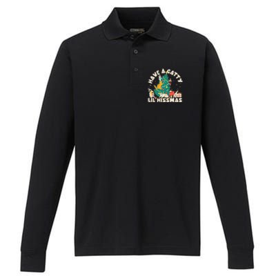 Funny Christmas Have A Catty Lil Hissmas Cat Lover Performance Long Sleeve Polo