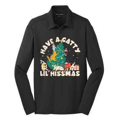 Funny Christmas Have A Catty Lil Hissmas Cat Lover Silk Touch Performance Long Sleeve Polo