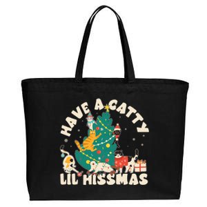 Funny Christmas Have A Catty Lil Hissmas Cat Lover Cotton Canvas Jumbo Tote