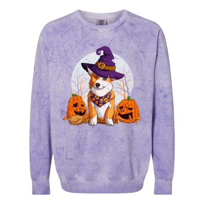 Funny Corgi Halloween Great Gift Scary Pumpkin Witch Dog Lover Meaningful Gift Colorblast Crewneck Sweatshirt