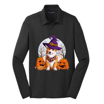 Funny Corgi Halloween Great Gift Scary Pumpkin Witch Dog Lover Meaningful Gift Silk Touch Performance Long Sleeve Polo