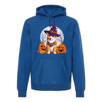 Funny Corgi Halloween Great Gift Scary Pumpkin Witch Dog Lover Meaningful Gift Premium Hoodie