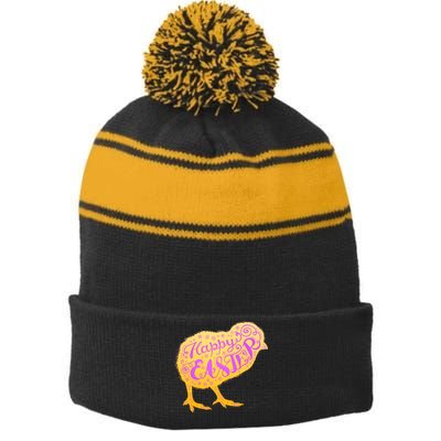 Funny Cute Happy Easter Chick Stripe Pom Pom Beanie