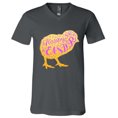 Funny Cute Happy Easter Chick V-Neck T-Shirt