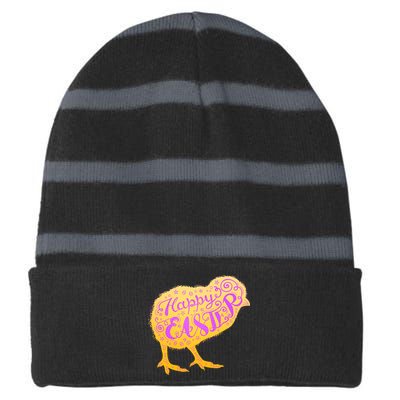 Funny Cute Happy Easter Chick Striped Beanie with Solid Band