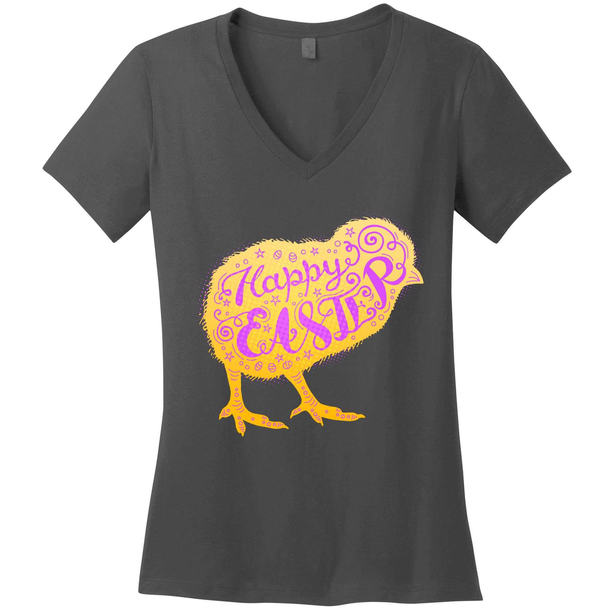 Funny Cute Happy Easter Chick Women's V-Neck T-Shirt