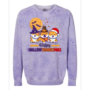 Funny Cute Happy HallowThanksMas Shiba Inu Dogs Colorblast Crewneck Sweatshirt