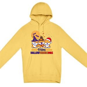 Funny Cute Happy HallowThanksMas Shiba Inu Dogs Premium Pullover Hoodie