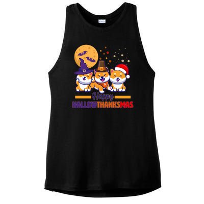 Funny Cute Happy HallowThanksMas Shiba Inu Dogs Ladies PosiCharge Tri-Blend Wicking Tank