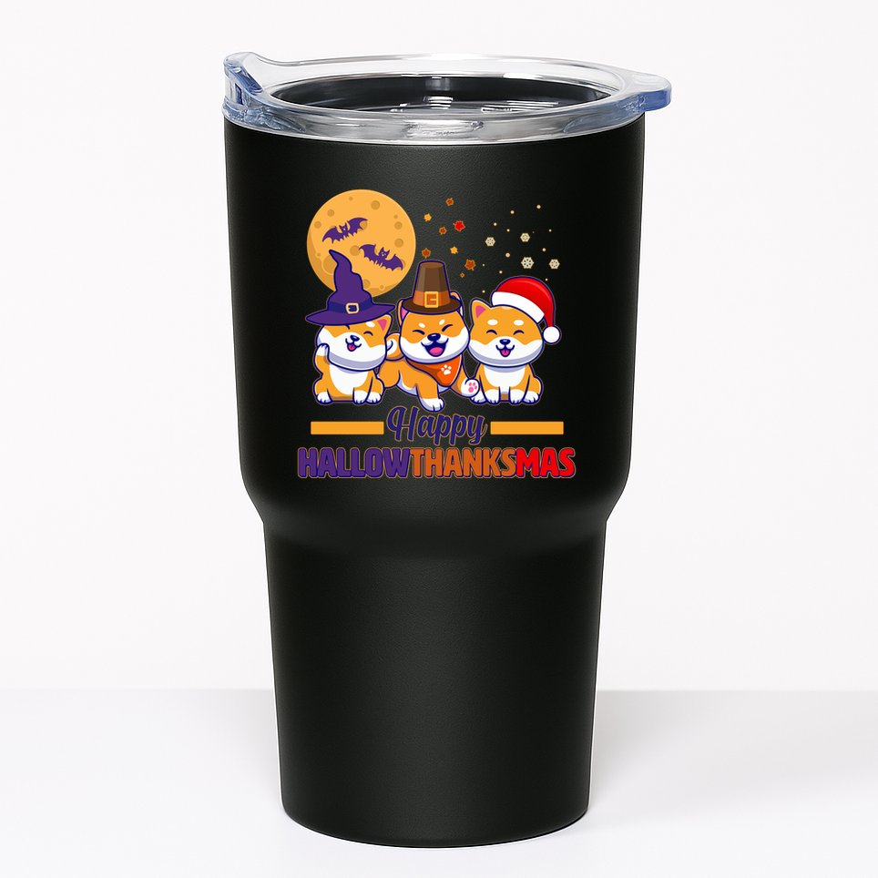 Funny Cute Happy HallowThanksMas Shiba Inu Dogs Tumbler