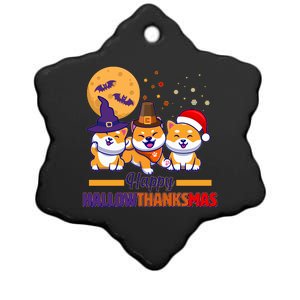 Funny Cute Happy HallowThanksMas Shiba Inu Dogs Ceramic Star Ornament