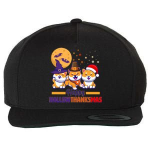 Funny Cute Happy HallowThanksMas Shiba Inu Dogs Wool Snapback Cap