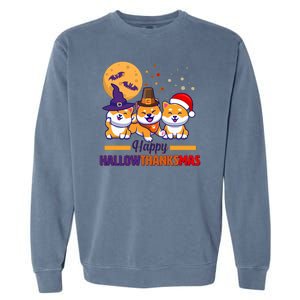 Funny Cute Happy HallowThanksMas Shiba Inu Dogs Garment-Dyed Sweatshirt