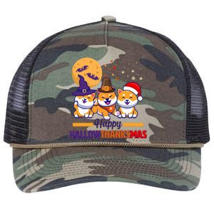 Funny Cute Happy HallowThanksMas Shiba Inu Dogs Retro Rope Trucker Hat Cap