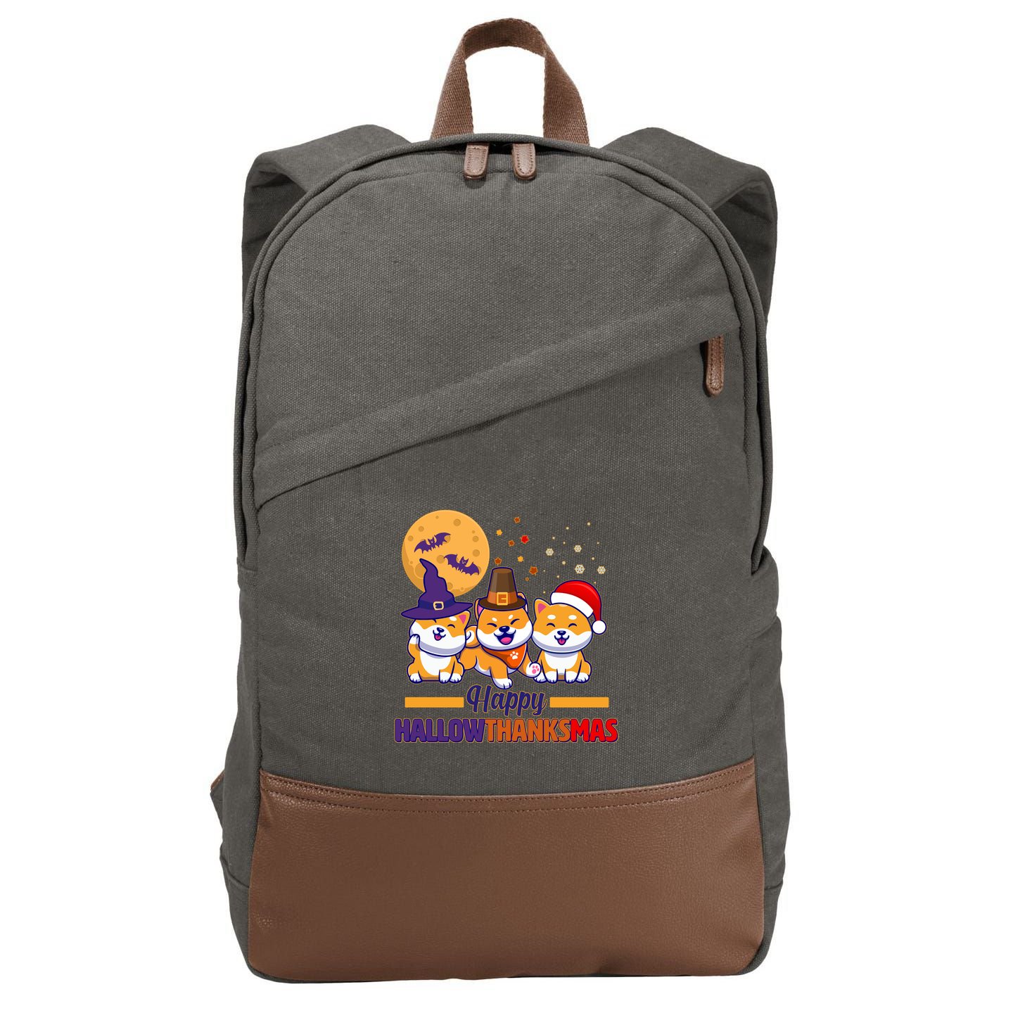 Funny Cute Happy HallowThanksMas Shiba Inu Dogs Cotton Canvas Backpack