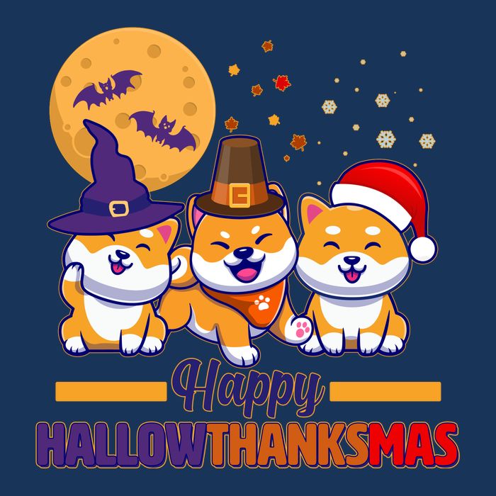 Funny Cute Happy HallowThanksMas Shiba Inu Dogs 7 Panel Mesh Trucker Snapback Hat