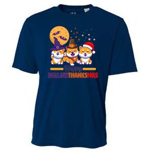 Funny Cute Happy HallowThanksMas Shiba Inu Dogs Cooling Performance Crew T-Shirt