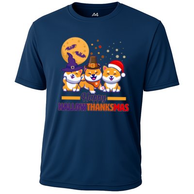 Funny Cute Happy HallowThanksMas Shiba Inu Dogs Performance Shirt