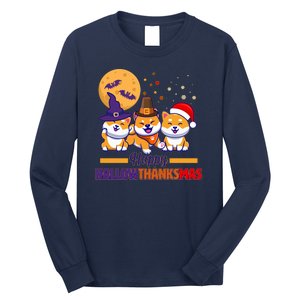 Funny Cute Happy HallowThanksMas Shiba Inu Dogs Long Sleeve Shirt