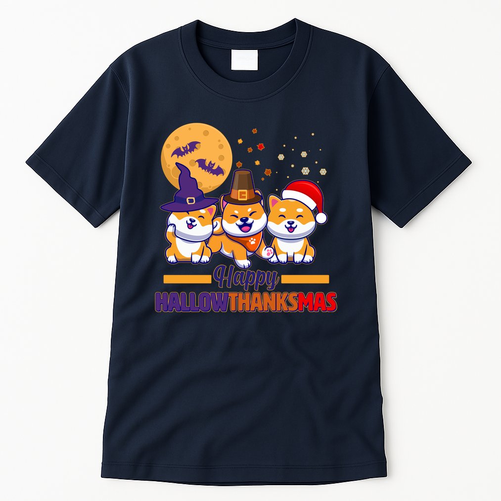 Funny Cute Happy HallowThanksMas Shiba Inu Dogs Tall T-Shirt
