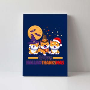 Funny Cute Happy HallowThanksMas Shiba Inu Dogs Canvas