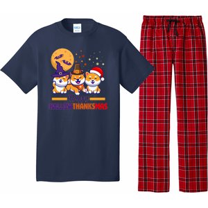 Funny Cute Happy HallowThanksMas Shiba Inu Dogs Pajama Set