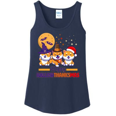 Funny Cute Happy HallowThanksMas Shiba Inu Dogs Ladies Essential Tank