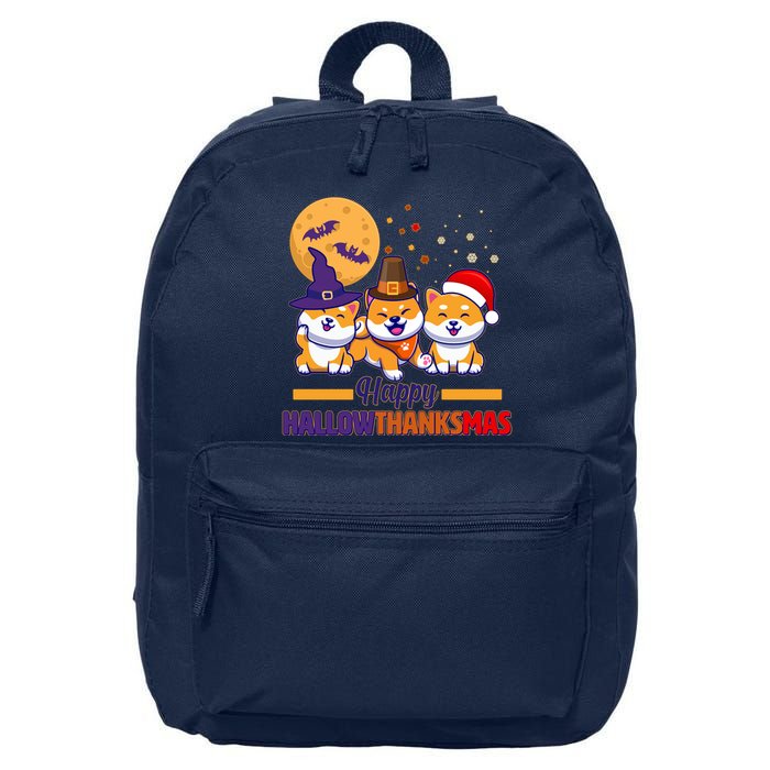 Funny Cute Happy HallowThanksMas Shiba Inu Dogs 16 in Basic Backpack