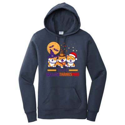 Funny Cute Happy HallowThanksMas Shiba Inu Dogs Women's Pullover Hoodie